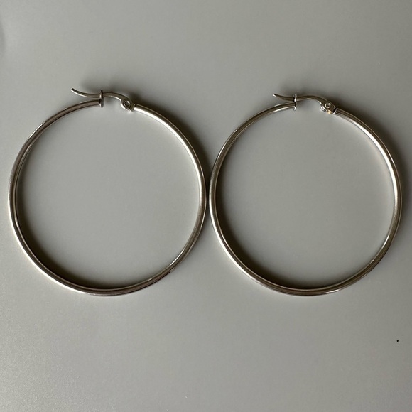 Stainless Steel Non Tarnish Classic Hoop Earrings 50mm - Picture 6 of 12